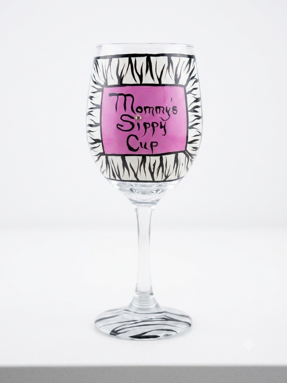 Mommy's Sippy Cup Wine Glass - Pink Zebra Design